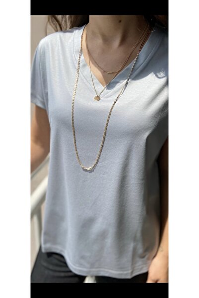 Elegant Design Shine Merserizeli Basic T-shirt -gri-
