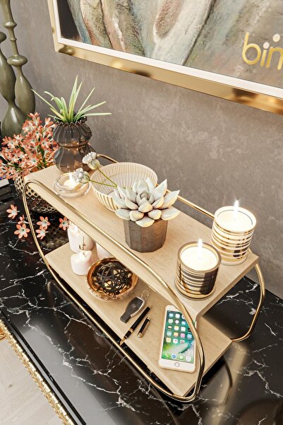 Bino Organizator multifuncțional Raft oval din lemn pentru birou, baie, bucătărie, bijuterii și organizator de machiaj