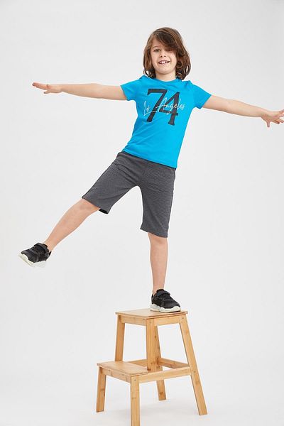 DeFacto Boy's Turquoise Text Printed Short Sleeve T-Shirt
