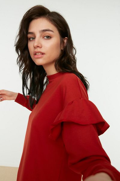 Trendyol Modest Πλεκτό φούτερ με λαιμόπλακα TCTAW22TW0215 με βολάν