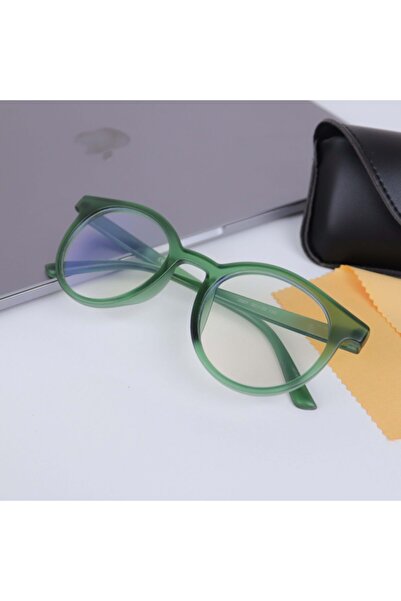 LOOKUP Matte Green Frame Transparent Glass Vintage Round Women's Sunglasses
