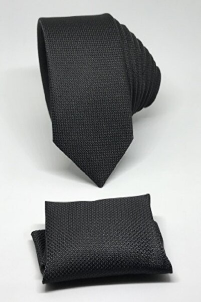 Kravat Gezegeni ربطة عنق أكسفورد بنمط عين الطيور بقصة ضيقة مع منديل أسود