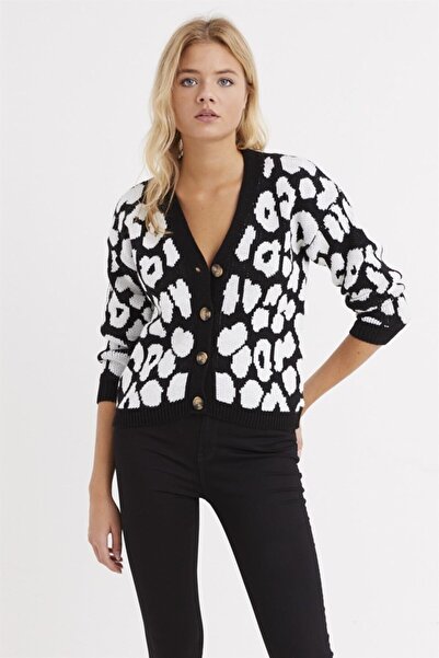 AQE FASHION سترة نسائية بنقشة الفهد باللون الأسود