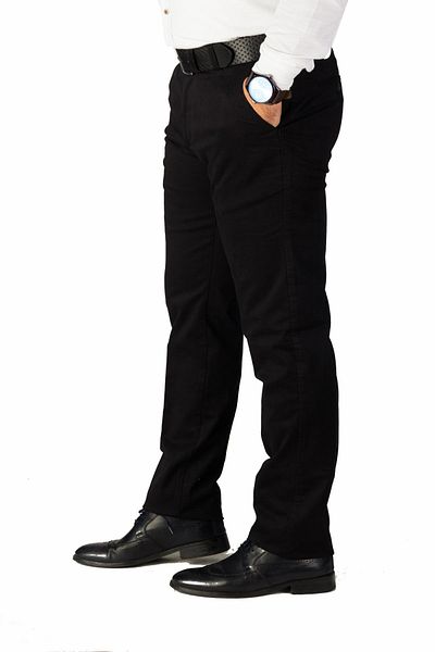 wontilotte Men's Winter Black Gabardine Lycra Regular Fit Linen Trousers