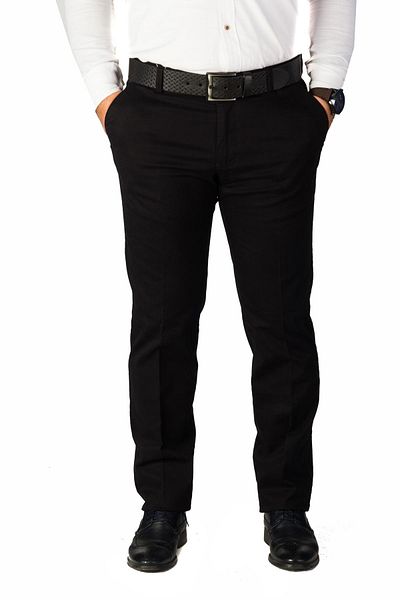 wontilotte Men's Winter Black Gabardine Lycra Regular Fit Linen Trousers