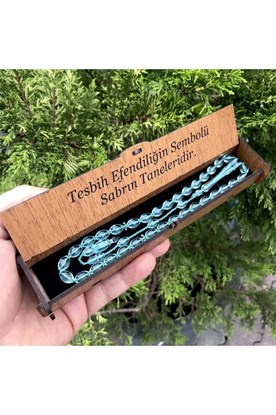 KANUNİ TESBİH Water Green Prayer Beads with Wooden Box with Special Words for Friends