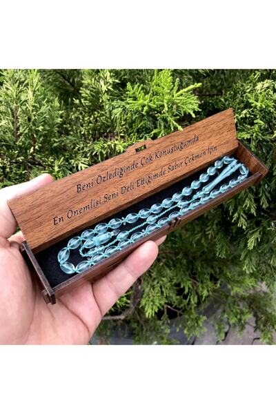 KANUNİ TESBİH Mărgele de rugăciune verde apă cu cutie de lemn personalizată p...