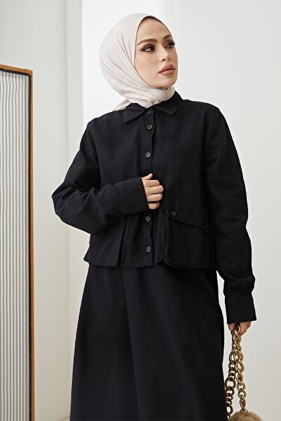 InStyle Buttoned Elsa Linen Suit - Black