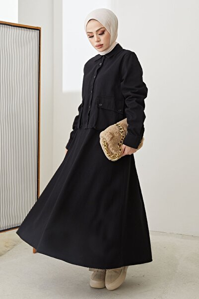 InStyle Buttoned Elsa Linen Suit - Black