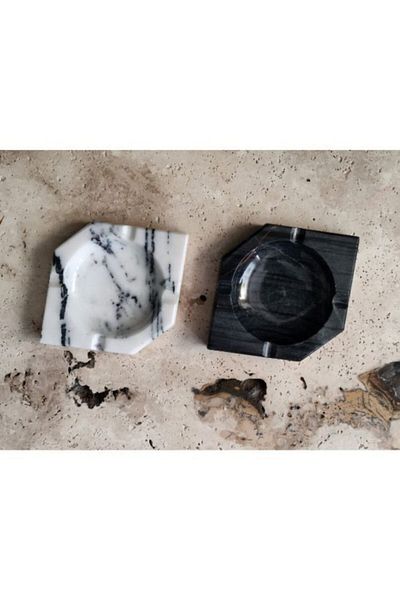 Pergamon Set of Two Triangle Model Dark Gray and Lilac Marble Ashtray