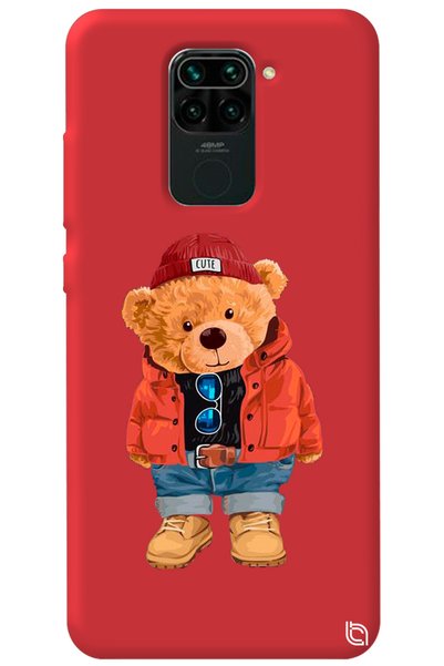 WANNA PROTECT Xiaomi Redmi Note 9 Red Color Premium Velvet Teddy Bear Pattern...
