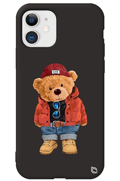 WANNA PROTECT Iphone 11 Siyah Renkli Premium Içi Kadifeli Ayıcık Bear Desenli...