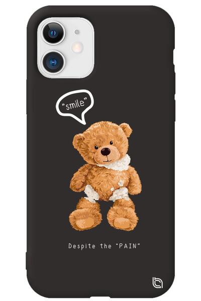 WANNA PROTECT iPhone 12 Black Color Premium Velvet Teddy Bear Patterned Silic...