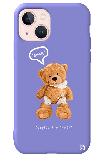 WANNA PROTECT Iphone 13 Lila Renkli Premium Içi Kadifeli Ayıcık Desenli Silik...