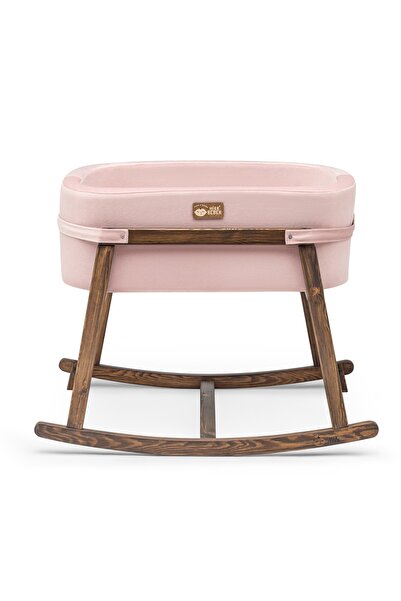 Hier Anne Yanı Beşik Bebek Ahşap Ceviz Stand Pembe Sepet
