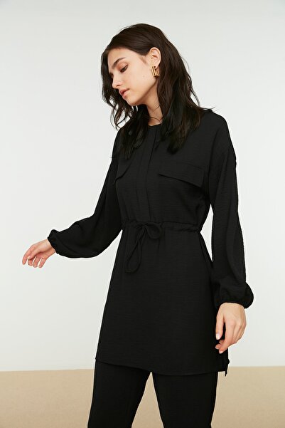 Trendyol Modest Fekete nyakkendő derékzseb részletes Aerobin ing-nadrág szett TCTSS21AU0238