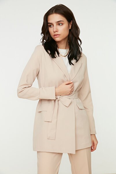 Trendyol Modest Beige Belted Pocket Detailed Blazer Woven Jacket TCTAW22CK0031