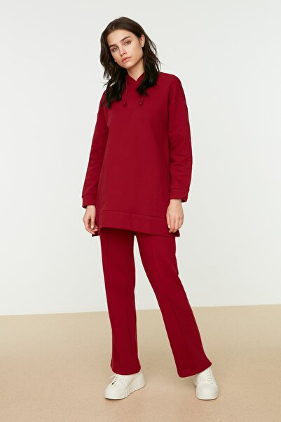 Trendyol Modest Oversize Σετ αθλητικών πλεκτών μπορντό - με κουκούλα, TCTAW22EN0005
