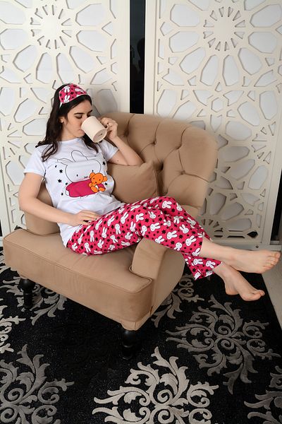 AVORWE Set de pijamale cu mâneci scurte și fund lung cu imprimeu cu iepure și stea (cu cadou pentru ochi)