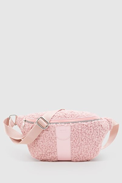 Housebags Kadın Pembe Suni Kürklü Dokuma Bel Çantası 213