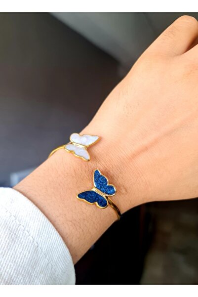 CEMRE 24k Altın Kaplama,sedef Beyaz,sedef Lacivert Mineli Ayarlanabilir Bijuteri Bileklik,bilezik