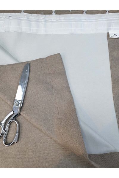 lüks House Beige Blackout Linen Blackout Country Style Non-Pleated Background Curtain