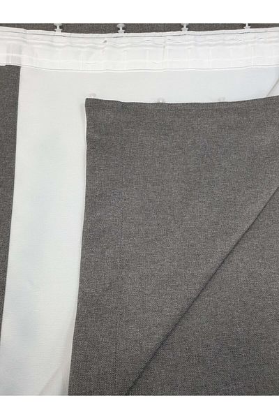 lüks House Gray Blackout Linen Blackout Country Style Pleatless Background Curtain
