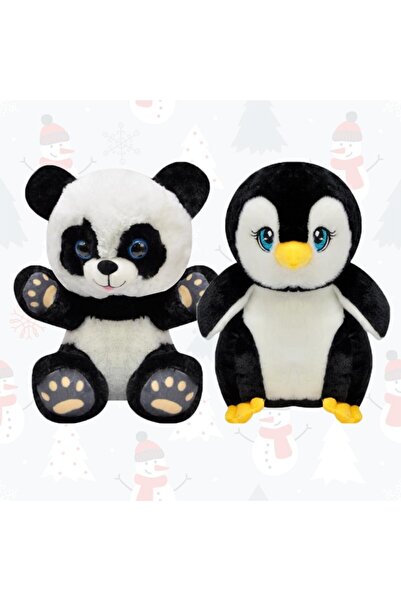 SELAY TOYS Peluş Panda Oyuncak Ve Peluş Penguen Oyuncak 28 Cm Yılbaşı Hediyesi