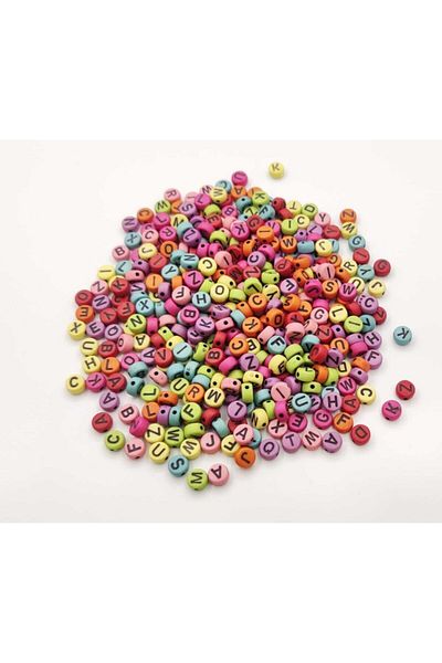 yiğit aksesuar 100 Pieces Flat Colored Black Letter Beads