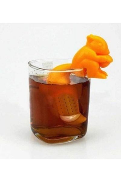 SYNOPE Silicone Tea Strainer Interesting Cute Funny Orange Squirrel Filter Tea Brewing Strainer