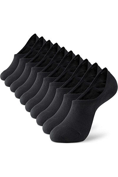 Meguca Socks Unisex Pamuklu Görünmez Sneakers Çorap Siyah 10'lu Paket