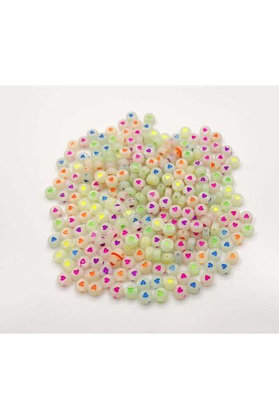 yiğit aksesuar 100 Pieces Flat Transparent Ice Colored Heart Beads