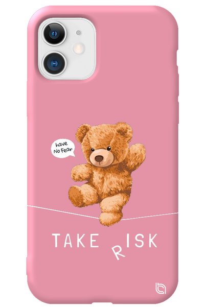 WANNA PROTECT iPhone 12 Pink Color Premium Velvet Inside Teddy Bear Patterned...