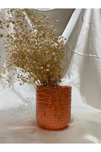 AFAM HEDİYELİK Turuncu Desenli Seramik Bitki & Orkide Saksısı