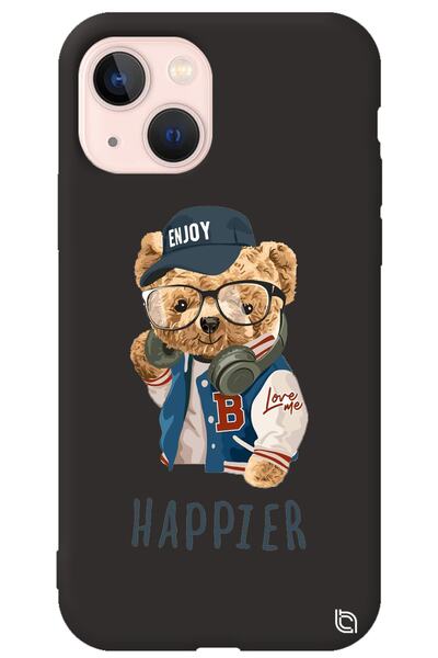 WANNA PROTECT iPhone 13 Black Color Premium Velvet Inside Teddy Bear Patterne...