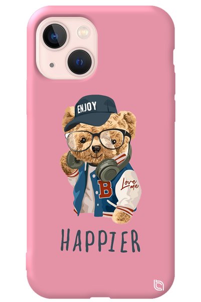 WANNA PROTECT iPhone 13 Pink Color Premium Velvet Inside Teddy Bear Patterned...