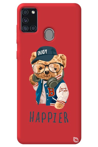 WANNA PROTECT Samsung A21S Red Color Premium Velvet Teddy Bear Patterned Sili...