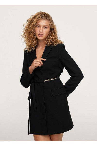 MANGO Woman Women's Black Belted Wrap Dress