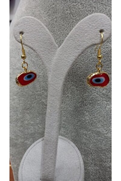 nazarboncuğu Kırmızı Sallantılı Küpe