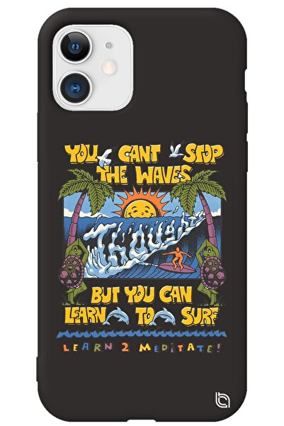 WANNA PROTECT Iphone 12 Siyah Renkli Premium Içi Kadifeli Dalgalar Desenli Si...