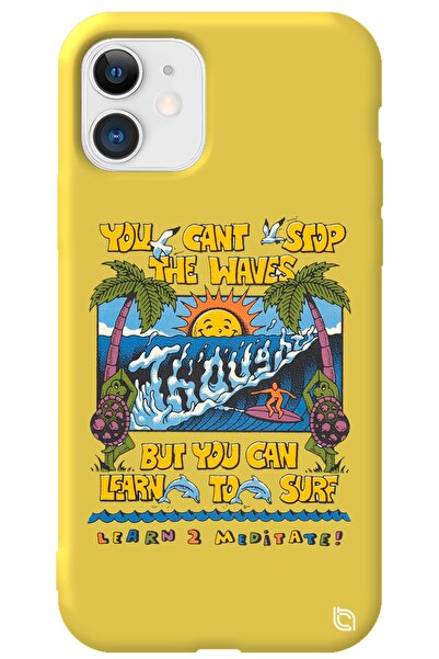 WANNA PROTECT Iphone 12 Sarı Renkli Premium Içi Kadifeli Dalgalar Desenli Sil...