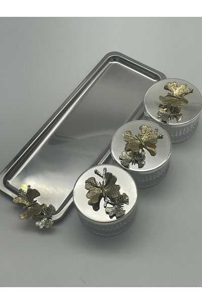 Aslı Hediyelik Elysia Silver 3-piece Glass Bowl - Snack Bowl, Presentation Bowl, Spice Bowl and Ice Cream Tray