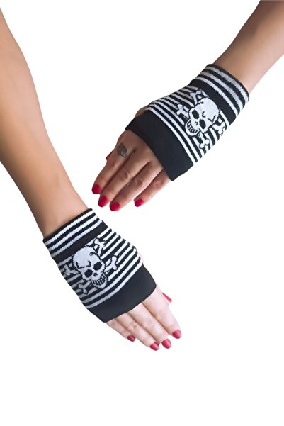 ZEYZEY MONKEY Çizgili Iskelet Desen Parmaksız Eldiven