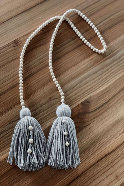 Emtory Home Gray Macrame Pompom Wooden Beaded Door & Curtain Ornament