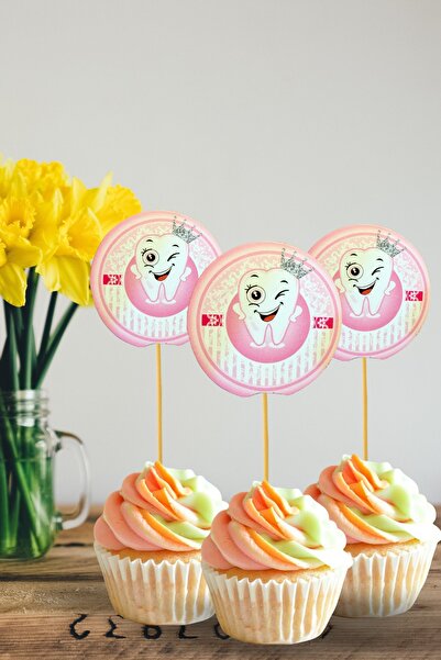 Huzur Party Store Diş Figürlü Pembe Konsept Kürdan 20 Adet 9 Cm Cupcuke Muffi...