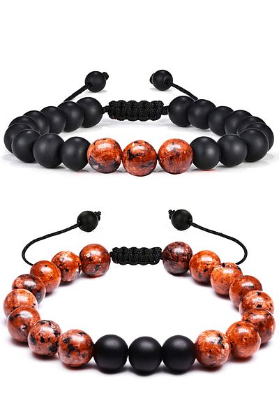Tesbih Atölyesi Natural Red Coral Onyx Stone Bracelet Set - Certified