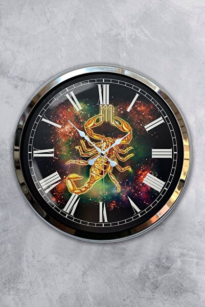 Kasva Concept ساعة حائط مزخرفة هدية مقاس 40 سم من معدن الكروم برج العقرب