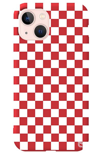 WANNA PROTECT Iphone 13 Kırmızı Renkli Premium Içi Kadifeli Dama Desenli Sili...