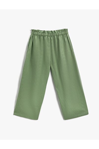 Koton Geniş Paça Keten Pantolon Piliseli Beli Lastikli