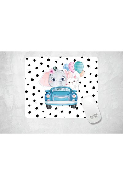 MAĞAZA DEPOM Baby Elephant And Rabbit - Τυπωμένο Ορθογώνιο Προσαρμοσμένο Mouse Pad